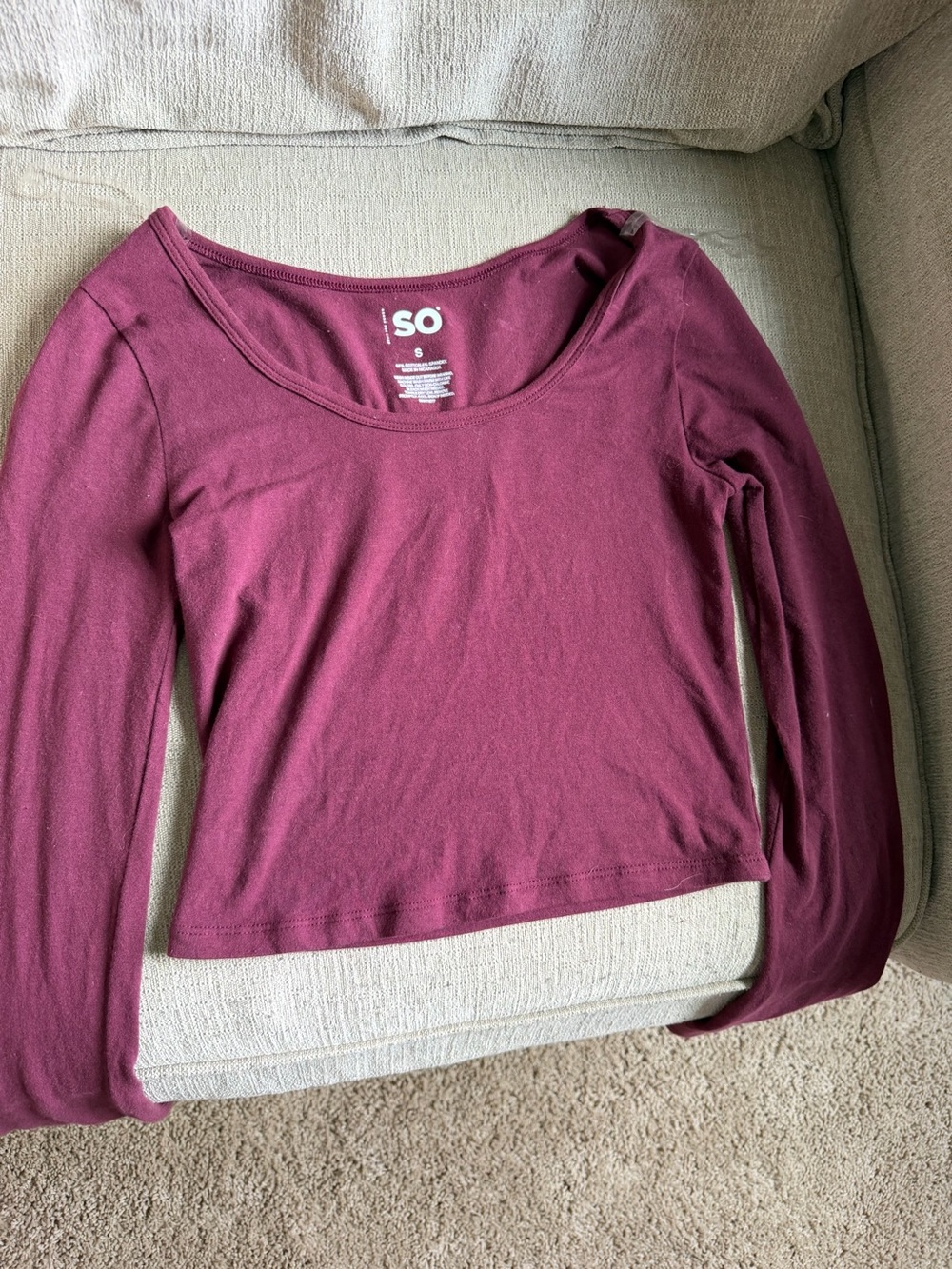 SO Long Sleeve Scoop Neck Top — Wine